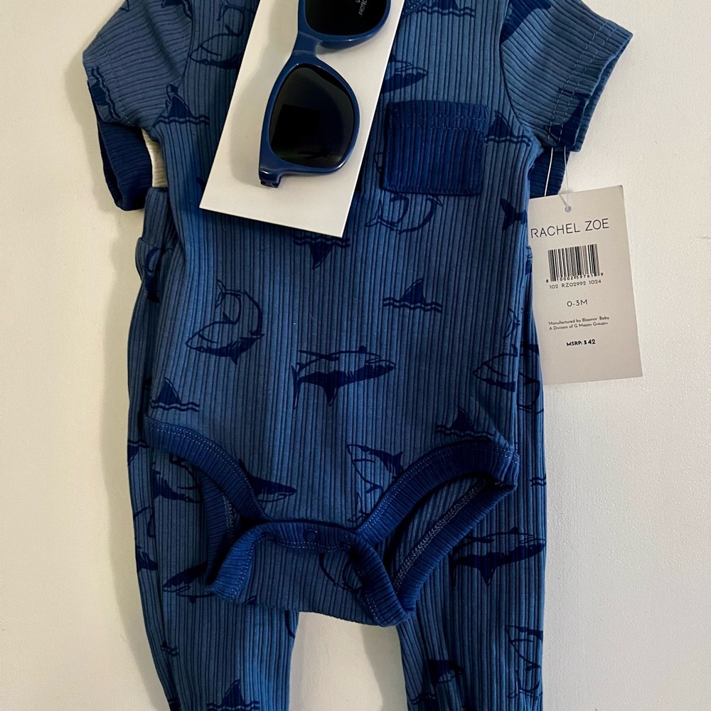 Rachel Zoe Navy Shark & Stripe Print Kids 4 piece set